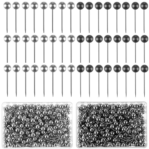 Lot de 400 épingles à tête ronde pour carte du monde - Noir, or, argent, carte - Pour tableau d'affichage, photo, mur, artisanat