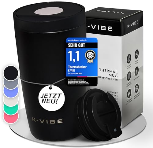 Thermobecher 350ml auslaufsicher - Thermo-Kaffee-Becher mit Quick-Press Deckel | rutschfester Boden, BPA-freier Isolierbecher Coffee-Cup to Go | Kaffeebecher für Büro, Auto, Uni & Alltag | K-VIBE