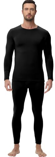 wirarpa Men's Thermal Underwear Set Fleece Lined Base Layer Long Sleeve Top & Bottom for Winter Warmth Black Size L