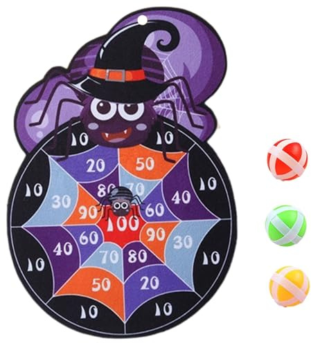 Juegos de Fiesta de Halloween, Tablero de Dardos de araña Plegable con 3 Bolas Adhesivas y Gancho, Tronco o golosina, Juegos de Halloween para niños y Adultos, Suministros para Fiestas, 5 Piezas/