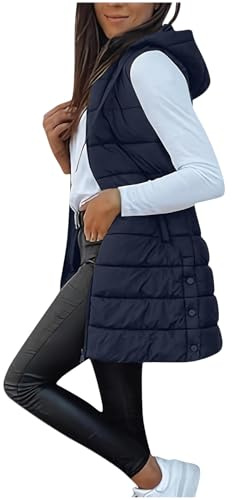 NSICBMNO Blue Long Gilet For Women Uk - Winter Jackets, Quilted Gilet Lightweight Body Warmer Outdoor Vest, Long Puffer Hooded Trench Coat, Zip Up Hoodie Sleeveless Quilted Jacket Running Jacket