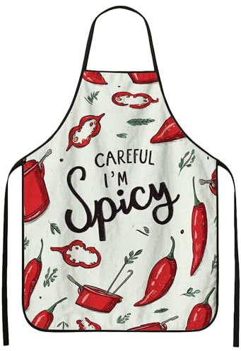 Delantal de cocina picante para cocinar, delantal con estampado de chile rojo, para adultos, divertido regalo culinario para barbacoas y chefs caseros, Rojo, 24x31 Inch
