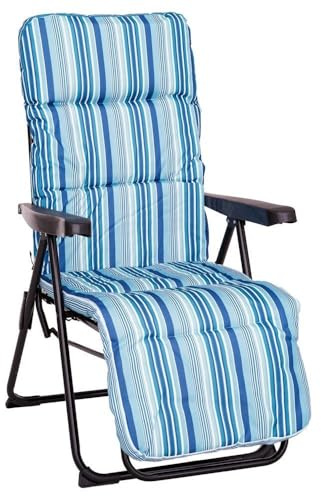 LOLAhome Sillón de Jardín Acolchado, Reclinable con Reposapiés, Azul | Reclina 4 posiciones. Estructura de acero anticorrosión y tela de lona. Colchón de 5 cm de grosor, plegable. 61x58x106 cm
