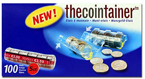effektivo Kunststoffmünzhülsen für 5 Cent Euro-Münzen aus PET, mit Zählrillen für schnelles Abzählen von Münzen, Karton mit 100 Stück