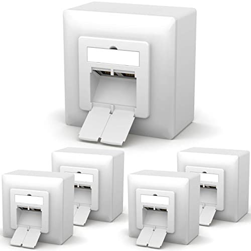 HB-DIGITAL 5x CAT 6a Netzwerkdose LAN Dose Universal Anschlussdose - 2x RJ45 Port - Aufputz/Unterputz Geschirmt EIA/TIA 568A&B 8P8C 10 Gigabit Ethernet Netzwerk – Signalweiß