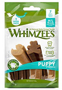 Whimzees Puppy, natürliche getreidefreie Zahnpflegesnacks für Welpen, Kaustangen für Hunde, M/L - 7 Stück, Gemüse, 105 g