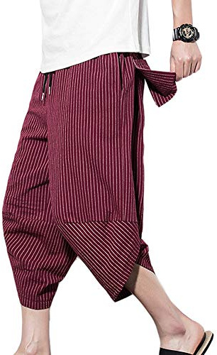 Pantalones Hippie Harem Hombres Verano Pantalones Bombachos Holgados Rayas Pantalones de Playa
