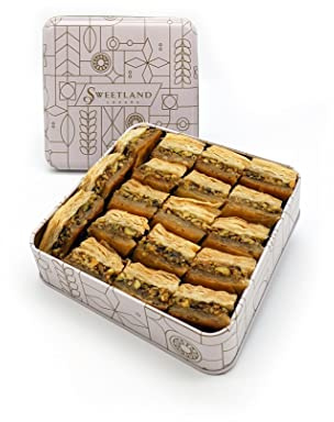 Sweetland London Premium Pistachio Baklava Squares – 500g | Handmade Traditional Lebanese Baklava | Ramadan, Mother's Day, Easter, & Eid | Selection of Pistachio Treats | UK Made | Tin Gift Box