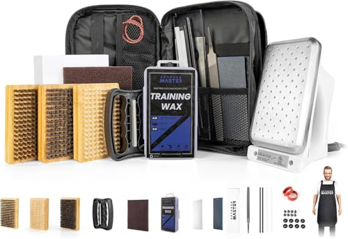OutdoorMaster Ski Snowboard Tuning and Waxing Kit with Waxing Iron,Universal Wax,Edge Tuner,Brush,Wax Scraper,Ptex,Fixer Screw,Rubber Band (Black, M-Standard)