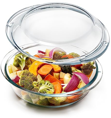 NUTRIUPS 1.8L Runde Glas Auflaufform mit Deckel, Glasbräter mit Deckel und Griffe, Auflaufform aus hitzebeständigem Glas