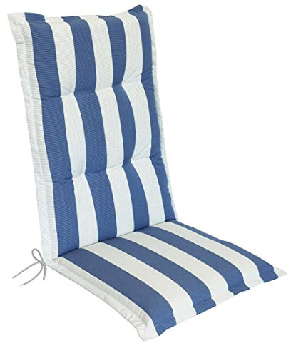 OUTLIV. Hochlehner-Sesselauflage Florence Acryl, Schaumstoffpolsterung für Gartenstühle, mit Bindebändern, hoher Sitzkomfort, 120x50x8cm, Blau-Weiß