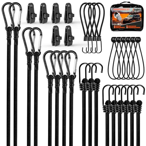 Akicderu Spanngummi mit Haken, 35 Stück Expander mit Haken Set inkl. Expander mit Karabiner, Vielseitiger Gummispanner mit Haken