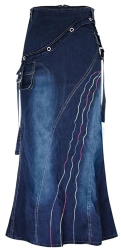 Fishtail kjol dam lång – jeanskjol dam mörkblå maxikjol lång stretch använd look jeanskjolar stora storlekar damkjolar vintage pennkjol A-linje jeanskjolar elegant denimkjol jeansklänning, Mörkblå, XL