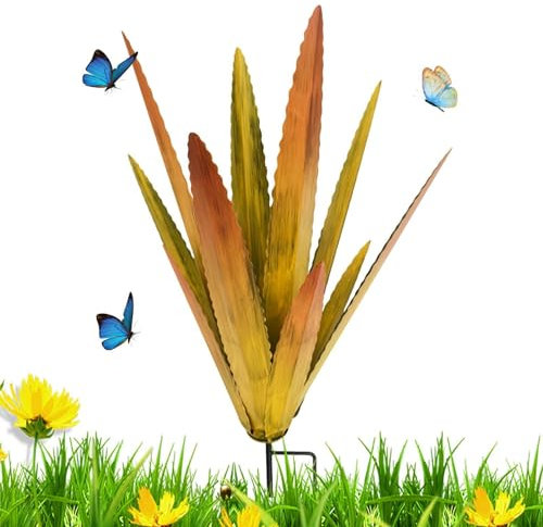 Tequila Sculpture rustique en métal - Plante d'agave en métal - Décoration de jardin - Simulation de plantes vertes - Grand agave en métal - Ornements de pelouse d'extérieur - Piquets de cour