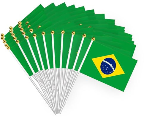 Lot de 50 Mini Drapeau Brésil Petits Drapeaux Brésilien avec Baton Drapeau Tenus à Manivelle Fanions Coupe du Monde Pour Fête Bar Célébration Matchs de Football Evénement Sportif Jardin Décoration
