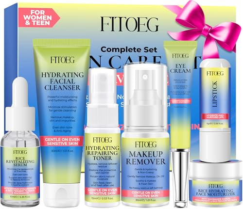 Hydrating Skincare Set, Travel Essentials Skincare Gift Sets-Including Cleanser,Toner,Face Serum,Eye Cream,Moisturiser,Skin Care Beauty Facial Kit Gifts for Women Teenage Teen Girls Stocking Fillers