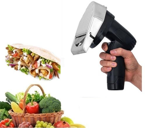 Coltello Giroscopico Elettrico a Batteria Da 80 W, Affettatrice Elettrica Per Kebab, Spessore Regolabile Da 0 a 8 Mm Con 2 Lame E 2 Batterie, Compatto E Facile Da Trasportare Per Agnello Kebab Turco T