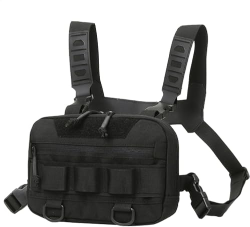 Paquete de pecho para correr, de tela Oxford con gran apertura y malla trasera, ligera y ajustable, bolsa de pecho portátil para senderismo, chaleco táctico, organizador de equipo deportivo para
