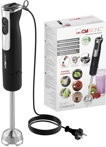Clatronic Stabmixer 800W mit Turbo-Funktion | Pürierstab mit Edelstahlmesser | 12 Stufen | für Babynahrung, Suppe, Smoothies, Püree, Sauce | Hand Blender | elektrische Stabmixer SM 3825 silber/schwarz
