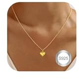 SENLINLIN Halsband Dam Guld Silver Halskedja 925 med Hjärta Berlock för Kvinnor Tjejer Smycke Gåva Justerbar Längd 41–50cm (Guld)