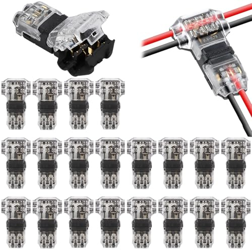20PCS T Tap Wire Connectors 12V, 2 Pin 3 Way Wire Connectors, Low Voltage No Stripping Cable Connector, Wire Splice Branch Connectors for 18-22 AWG LED Strip Audio Vehicles Electrical, 0.35-0.75mm²