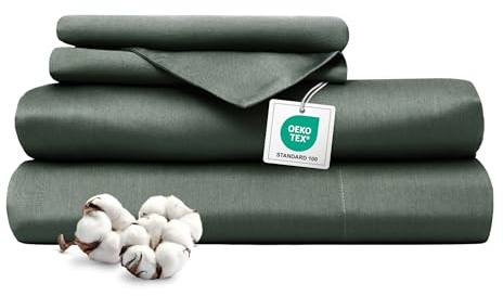 Ferò Completo Letto, Completo Lenzuola Matrimoniali Cotone di Lusso 4 Pezzi, Proteine della Seta, Lenzuolo Angoli 180x200, 2 Federe 50x80, Design Italiano, Raso di Cotone 300TC OekoTex, Abete