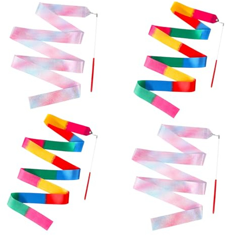 guduling 4pcs Rhythmic Gymnastics Ribbon,Dance Ribbons for Kids, 78.74 in Twirling Ribbon Dancing Wands for Girls Adults Talent Shows Artistic Dance Training (Flame Segment + Twinkling Star)