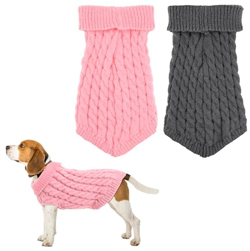 Alwodici 2 Pcs Dog Turtleneck Puppy Knitted Jumper Winter Pet Clothing Soft Comfortable Dog Sweater Warm Dachshund Jumpers Coat Grey Pink For Small And Medium-Sized Puppies And Cats (A)