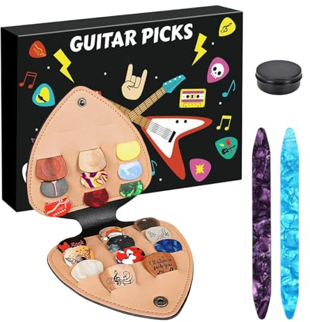 Nedräkning till jul gitarr | * 1 set 24 dagars musikaliska överraskningar | 31 x 21 x 4 cm adventskalender med plektrum PU-läderfodral | för gitarrister, ukulele, vuxna och tonåringar, I