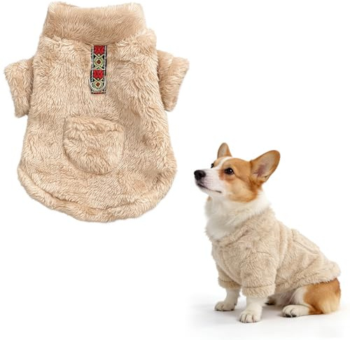 Suéter para perros pequeños - Suéter de invierno suave con anillo en D, para arnés, correa, clima frío, ropa para mascotas, ropa transpirable para cachorros para gatos y perros (caqui, M)