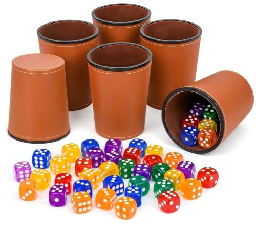 ZOVRIXIA Bicchiere per Dadi, 6 Dice Set con 36 Cubi (15 mm)