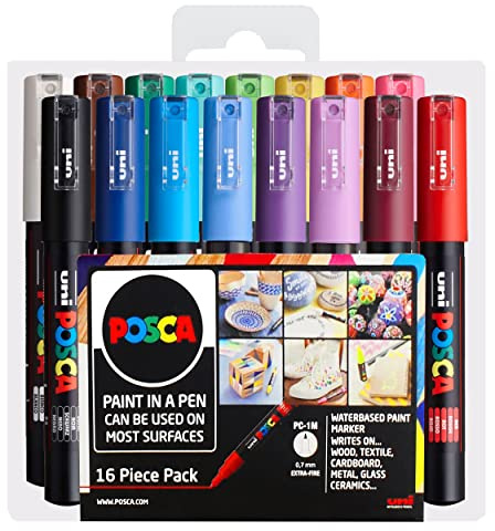 POSCA PC-1M Paint Marker Art Pens – 0,7 mm – Starter-Set mit 16 Stiften in Tasche