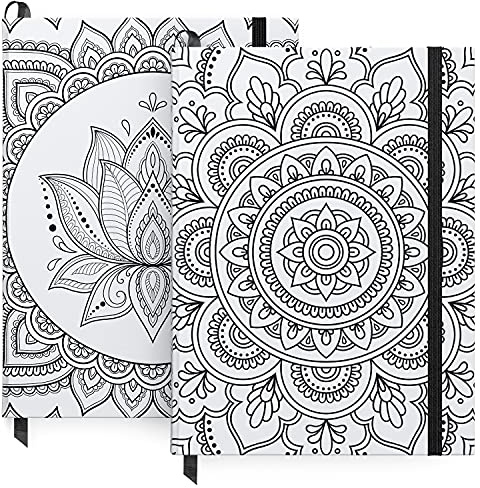 ARTEZA Petit Carnet de Notes, lot de 2, 15.2 x 20.3 cm, 96 Feuilles Chacun, Motif Mandala, 2 Bloc Notes Pages Blanches, Cahier de Poche a5 pour l'Ecriture et les Croquis