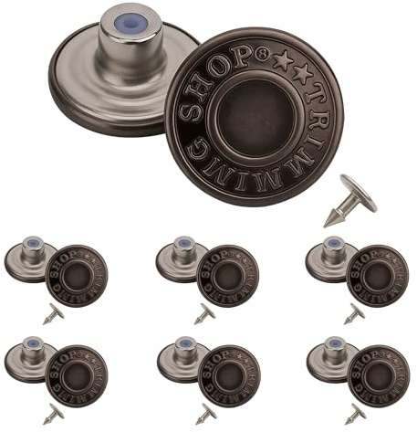 Trimming Shop 20mm Gunmetal Jeans Stud Buttons Hammer On, TRIMMING SHOP Printed Rivet Fasteners for Denim Jackets, Trousers, Bags, Leather, Canvas, Tailoring, Jump Suits - 10Pcs