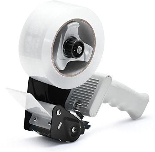 Packing Tape Dispenser Gun, Pacific Mailer 2 Inch Tape Gun Dispenser with 2 Inch Carton Packing Tape, Lightweight Industrial Side Loading Tape Dispenser - Black