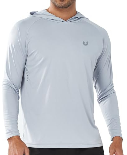 NORTHYARD Men's UPF 50+ Hoodie Shirts Long Sleeve Sun Protection Fishing Swim Beach UV SPF Rash Guard Quick Dry Lightweight LIGHTGREY L