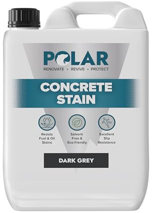 Polar Dark Grey Concrete Stain - 5 Litre | Durable, Stain & Slip-Resistant Finish for Interior & Exterior Stone & Concrete Floors | Smooth & Solvent-Free Coating for Driveways, Walkways & Patios