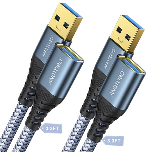 Cable de Rallonge USB 3.0, [1M+1M, 2 Paquet] USB Male vers Femelle Rallonge Cable Transfert de Données à Grande Vitesse 5Gbps Pour Console de Jeu, Imprimante, Webcam, Clavier USB, Lecteur Flash