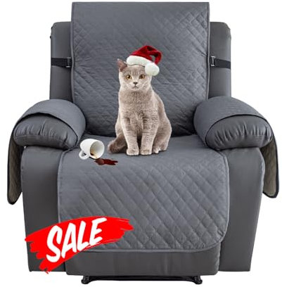 XINEAGE Water Resistant Recliner Cover, Nonslip recliner chair covers for reclining chair with Pockets, Quilted Thick Recliner Slipcovers for Pets and Kids (Recliner, Dark Gray)
