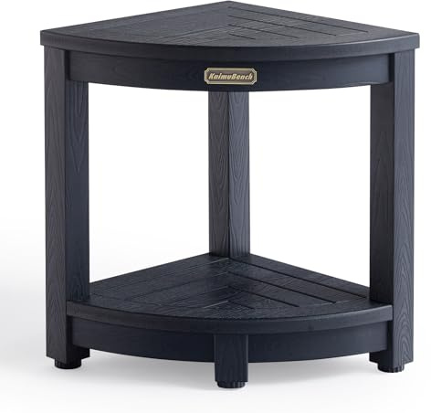 KaimuBench Shower Bench for Inside Shower, Poly Lumber Corner Shower Stool, Plastic Bathroom Bench Seat for Shaving Legs, Shower Chair Seat, Shower Foot Rest with Adjustable Feet, Non-Slip, Black