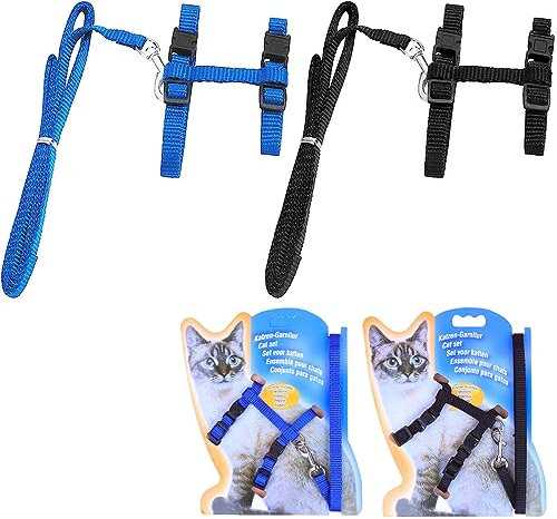 JSKWIKE 2 Pcs Verstellbare Nylon Geschirre Katzenleine, Geschirre Katzenleine Kätzchenhalsband， Weiche Katzengeschirr mit Leine für Kätzchen Welpe Kaninchen Hase