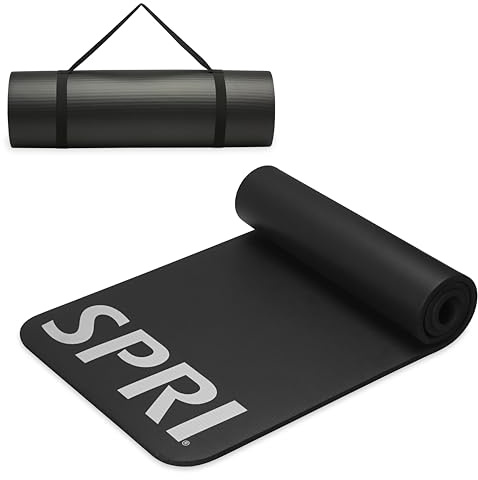 SPRI 12mm Pro Fitness Matt - Thick Exercise Mat for Floor Workouts, Sit-Ups, Push-Ups, Stretching, Toning, and General Fitness - Non-Slip Texture, Cushioned, Portable Rolling Mat with Carrying Strap