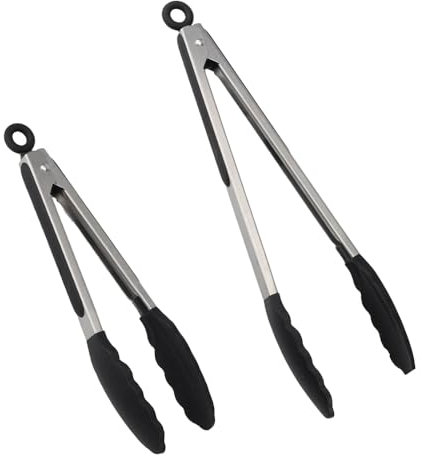 Atliberswo 2 Teiliges Küchenzange, Grillzange, Kochzange, Werkstoffe Aus Edelstahl Und Silikon, Geeignet Für Kochen Und Grillen, 23 Cm Und 30,5 Cm (schwarz), jc