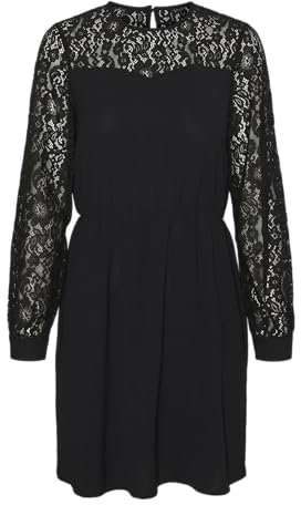 VERO MODA Damen VMALVA LACE LS Short Dress PA WVN GA Minikleid, Black, Medium