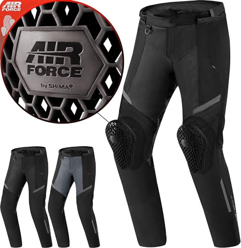 SHIMA Rush 2.0 Motorradhose Damen mit Protektoren Mesh AirForce Knieprotektoren Sommer Luftig Motorrad Hosen Wasserdicht Motorradkombi Motorradjacke Touren (Frauen Hose Belüftet, Schwarz, L)