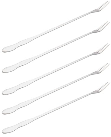 BOUYOTA 10 Inch Long Pickle Fork, 5 Pcs Long Handle Olive Fork, Stainless Steel Cocktail Forks, Pickle Grabber, 2 Prong Dessert Forks, Fruit Fork, Silver