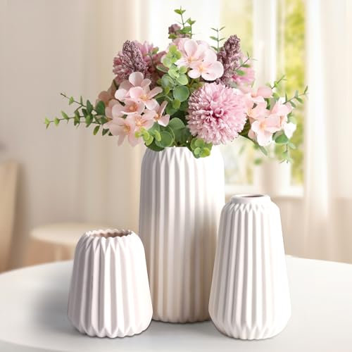 Otauoaea Set di 3 Vasi in Ceramica, Vaso Decorativo da Interno Moderni Vaso Bianco, Vasi Deco Minimalista Boho Stile Decor per soggiorno, matrimonio, cena, tavolo, Ufficio Camera da letto