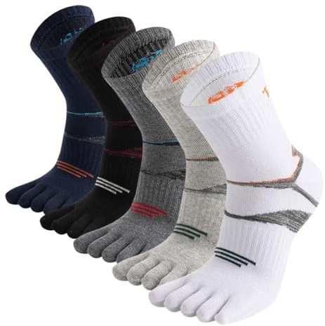 ACMEDE 5 Paires Chaussettes de Tennis Avec Orteils Séparés Sport 38-45, Hautes en Coton Anti-odeur Pour Course, Travail et Vêtements Décontractés
