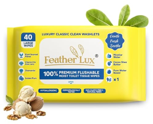 Wet Toilet Wipes Flushable for Adults,1 pack of 40 Flushable Toilet Wipes With Cocoa & Shea, Micellar, Aloe Vera & Vitamin E Moist Toilet Tissue Bum Wipes Chamomile and Plum Large Sheets