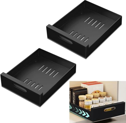 Cajón telescópico de cocina, cajones extraíbles, estantes de almacenamiento, insertos de cajones, armarios de cocina, armarios de cocina, no requiere clavos (negro, 25-2)